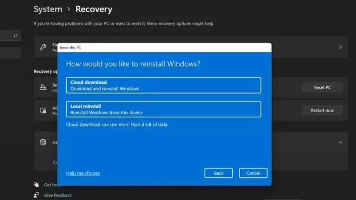 factory reset your Windows 11