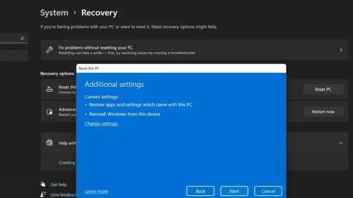 Windows 11 reset pc with files additional settings dialog 840w 472h.jpg edited